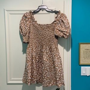 1.state Women's Smocked Bodice Puff Sleeve Mini Dress